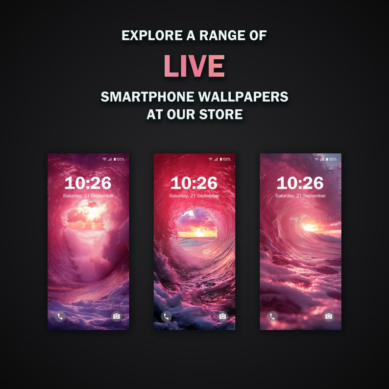 Pink Wave Sunrise V3 Pink Aesthetic Phone Live Wallpaper MP4 JPG for
