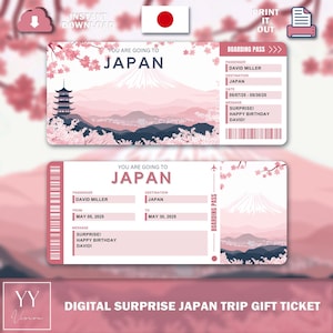 Billete sorpresa para Japón V2 imprimible / Tarjeta de embarque editable / Regalo de vacaciones en Japón / Billete de viaje digital personalizable para cualquier ocasión