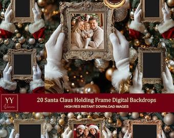 20 Weihnachtsmann hält Vintage Rahmen V2 Digitale Kulissen Sets für Weihnachtsgeschenk Familienfotografie Fine Arts Hintergrund