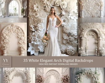 35 White Elegant Arch Digital Backdrops Sets for Maternity Wedding Photography Digital Backdrops Studio Photography JPG Photoshop Overlays