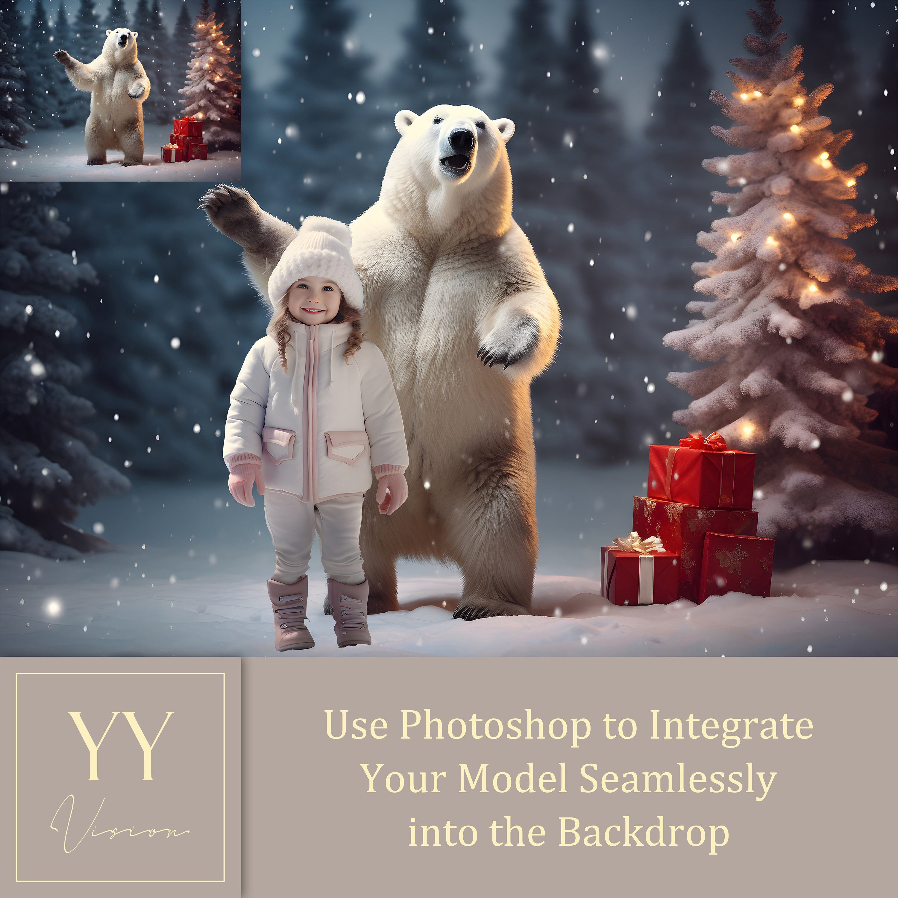 18 Polar Bear Christmas Tree Digital Backdrops Sets for Family ...