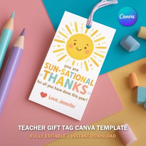 You Are SUN-sational Teacher Gift Tag | Printable End of Year Thank You Card | Summer Teacher Appreciation Tag | Instant Digital Download V1