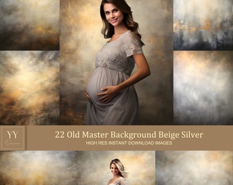 22 Vieux Maître Portrait Fond Beige Argent Décors Numériques Ensembles pour Maternité Graduation Photographie Beaux-Arts Texture Photoshop