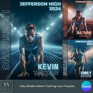 Athletic Track Stadion Light Fog Canva Vorlage mit 3 Hintergrundoptionen & Tutorial für Sportposter Hintergrund bearbeitbare Designtextfarbe