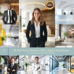 30 Modern Office Soft Focus Digital Backdrops Sets for Business Portraits and Blurred Virtual Zoom Meeting Background