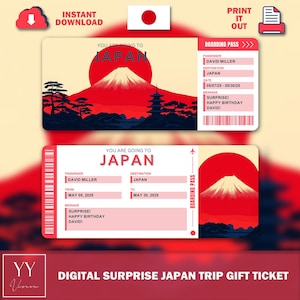 Printable JAPAN Surprise Ticket V3 | Editable Boarding Pass |Japan Vacation Gift | Customizable Digital Trip Ticket for Any Occasion