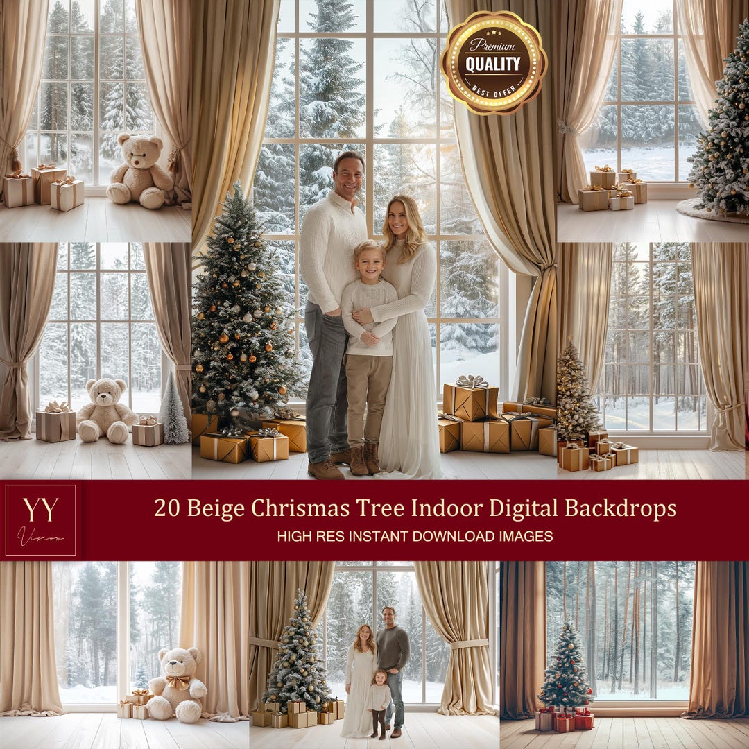 20 Beige Christmas Indoor Digital Backdrops Sets for Christmas Family ...