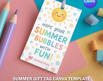 Summer Gift Tag PNG, Have a Cool Summer Printable, Rainbow Sunshine End of Year Tag, Editable Teacher Student Label V6