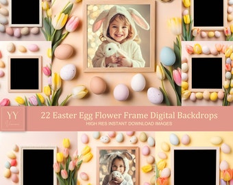 22 Easter Egg Flower Frame Digital Backdrops Sets for Easter Gift Family Kid Photography Fine Arts Background