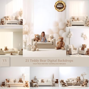 21 set di fondali digitali Teddy Bears per neonati, torte, maternità, fotografia, belle arti, studio, Photoshop