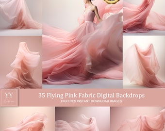 35 Pink Flying Silk Fabric Digital Backdrops Sets for Maternity Photography Fine Arts Wedding Studio Photoshop
