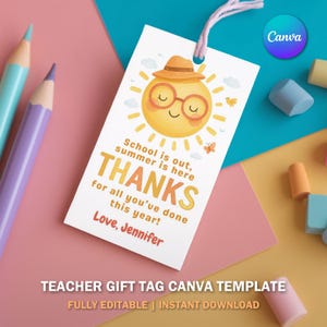Cadeau modifiable pour la Semaine de reconnaissance des enseignants | Étiquette de remerciement imprimable | Téléchargement instantané | Modèle de toile | Etiquette cadeau DIY pour professeur V1