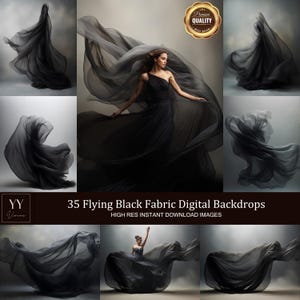 35 fondos digitales de tela de seda negra voladora para fotografía de maternidad, estudio de bellas artes, Photoshop