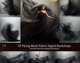 35 Black Flying Silk Fabric Digital Backdrops Sets for Maternity Photography Fine Arts Studio Photoshop