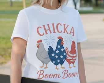 Funny 4th of July Chicken PNG, Chicka Boom Boom Patriotic Farm Design, Red White Blue Rooster Sublimation, USA Independence Day PNG V3