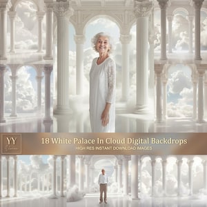 18 digitala bakgrundsset med vita palatset i molnet för bakgrunden "In Loving Memory Heavenly Memorial"