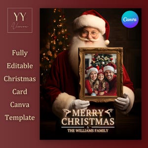Modello di biglietto di auguri di Natale vintage di Babbo Natale Canva V2 con tutorial per biglietti di auguri personalizzati, modificabili, stampabili, post sui social media