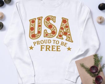 Floral USA Png, Retro America Sublimation, 4th of July Coquette Design, Girly Patriotic Art, Memorial Day, Cottagecore America Png V3