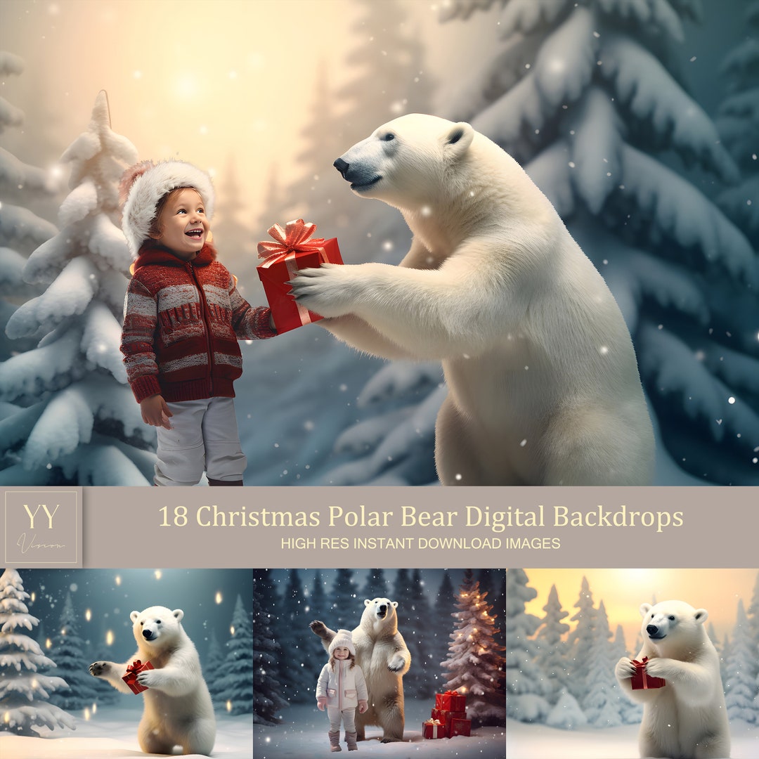 18 Polar Bear Christmas Tree Digital Backdrops Sets for Family ...