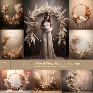 35 Boho Floral Ring Digitale Kulissen Sets für Mystische Fotografie Hochzeit Mutterschaft Digitale Kulisse Photoshop Hintergrund