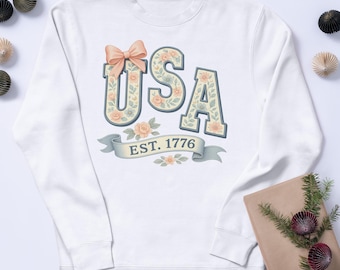 Floral USA Png, Retro America Sublimacja, 4 lipca Kokietka Projekt, Dziewczęca Patriotyczna Sztuka, Dzień Pamięci, Shabby Chic Png V5