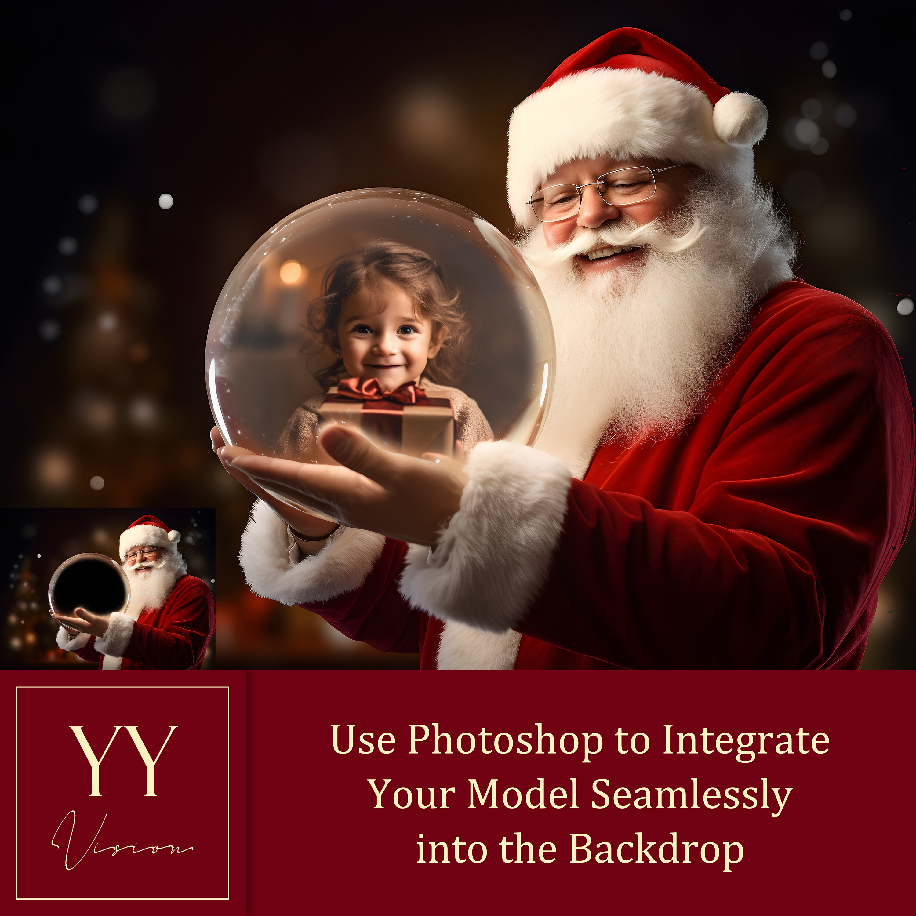 30 Santa Holding Snow Globe Digital Backdrops Sets for Christmas Gift