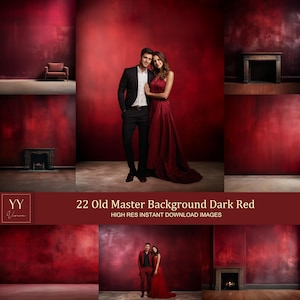 22 Old Master Studio Hintergrund Dunkelrot Digitale Kulissen Sets für Mutterschaft Hochzeit Fotografie Fine Arts Textur Photoshop Hintergrund