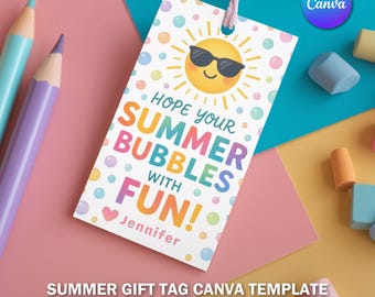 Summer Gift Tag PNG, Have a Cool Summer Printable, Rainbow Sunshine End of Year Tag, Editable Teacher Student Label V7