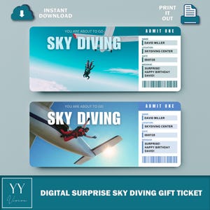 Printable SKYDIVING Surprise Ticket | Editable Boarding Pass | Vacation Gift | Customizable Digital Trip Ticket for Any Occasion