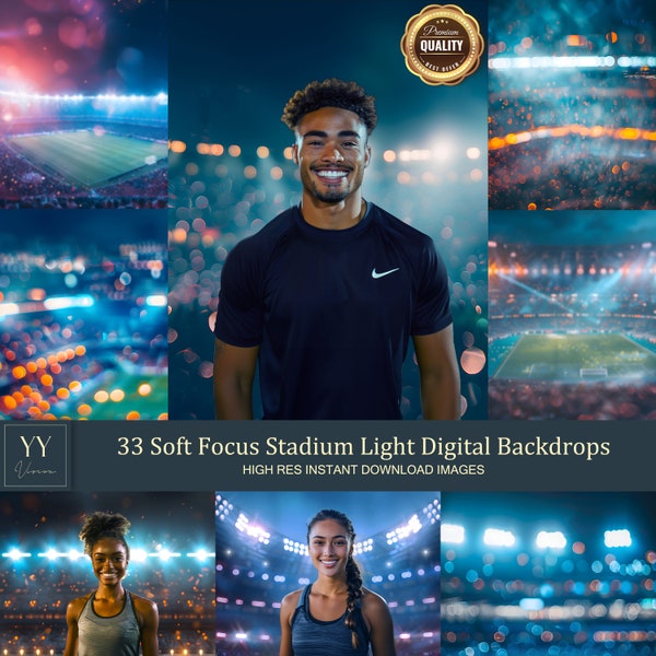 33 Soft Focus Stadium Lights Digital Backdrops Sets for Sports School Holiday Photography Background Portrait Photoshop Editing