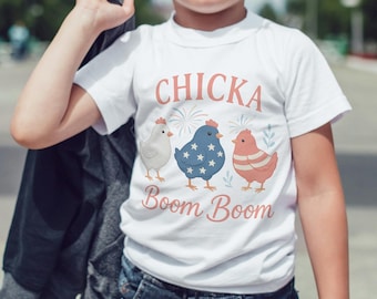Funny 4th of July Chicken PNG, Chicka Boom Boom Patriotic Farm Design, Red White Blue Rooster Sublimation, USA Independence Day PNG V5