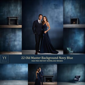 22 Old Master Studio Background Navy Blue Digital Backdrops Sets for Maternity Wedding Photography Fine Arts Texture Photoshop Background