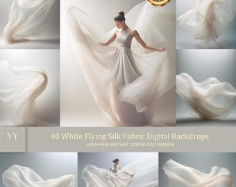 40 White Flying Silk Fabric Digital Backdrops Sets for Maternity Photography Fine Arts Studio Photoshop Background