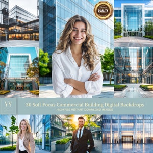 30 Commercial Building Soft Focus Digital Backdrops Sets for Business Portraits and Blurred Virtual Zoom Meeting Background