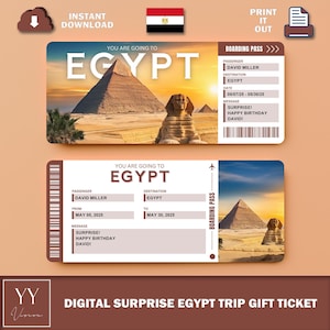 Printable EGYPT Surprise Ticket V2 | Editable Boarding Pass |Vacation Gift | Customizable Digital Trip Ticket for Any Occasion