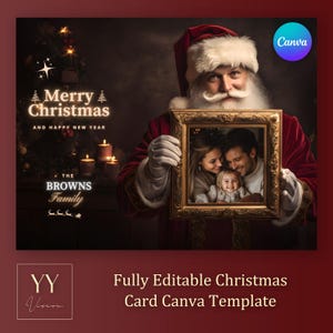 Modello di biglietto di auguri di Natale vintage di Babbo Natale Canva V3 con tutorial per biglietti di auguri personalizzati, modificabili, stampabili, post sui social media