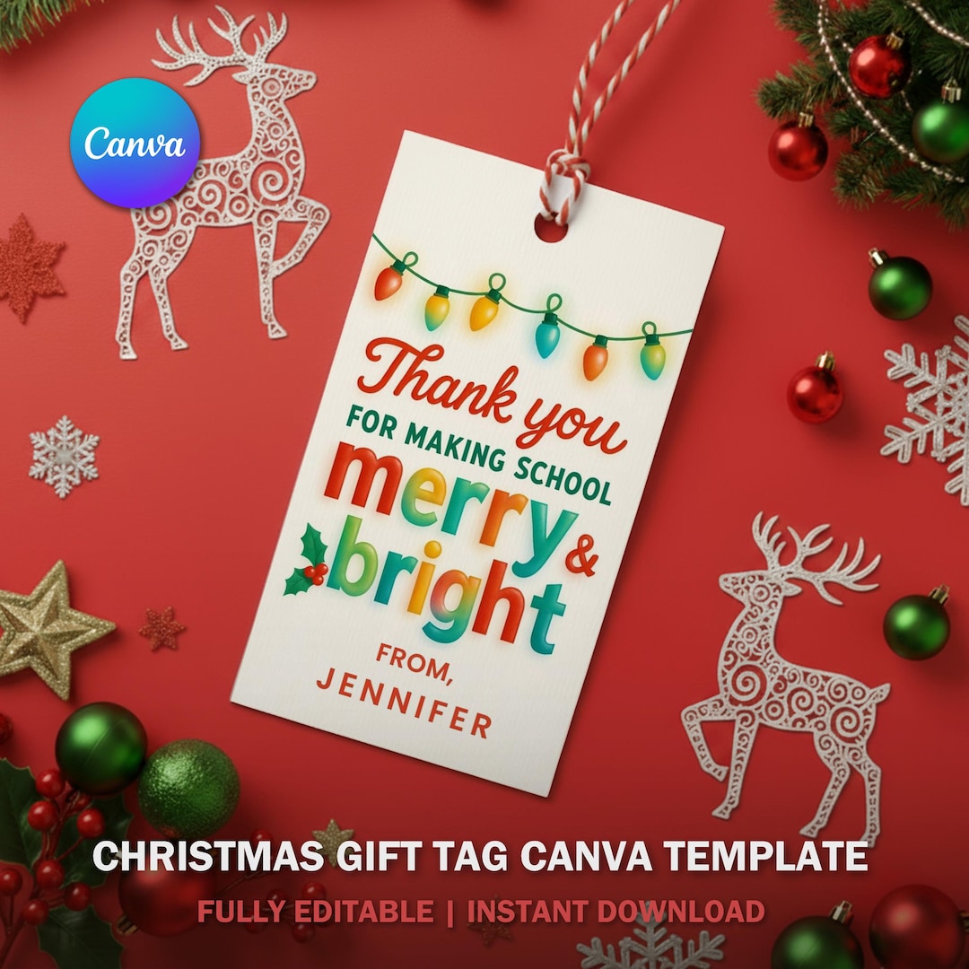 Christmas Teacher Gift Tags Template | Merry & Bright Holiday Tags ...