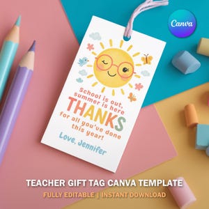 Cadeau modifiable pour la Semaine de reconnaissance des enseignants | Étiquette de remerciement imprimable | Téléchargement instantané | Modèle de toile | Etiquette cadeau DIY pour professeur V4