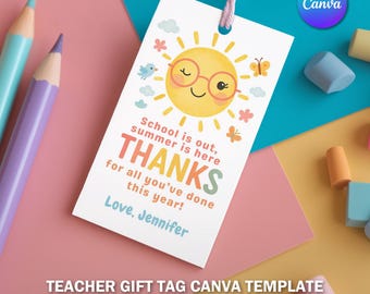 Editable Teacher Appreciation Week Gift Tag | Thank You Tag Printable | Instant Download | Canva Template | DIY Gift Tag for Teacher Gift V4