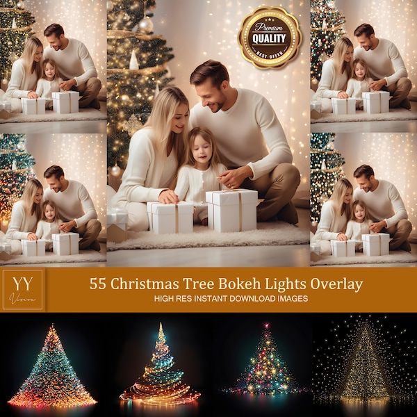55 Christmas Tree Bokeh lights Overlays Sets for Winter Christmas Holiday Photography Fine Arts Studio Photoshop