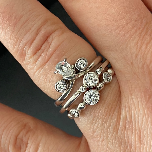 Stackable sterling silver and cubic zirconia rings