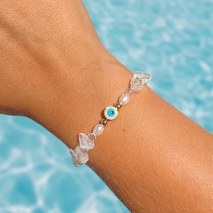 Crystal Bracelet with 24k Glitter Enamel Evil Eye Charm