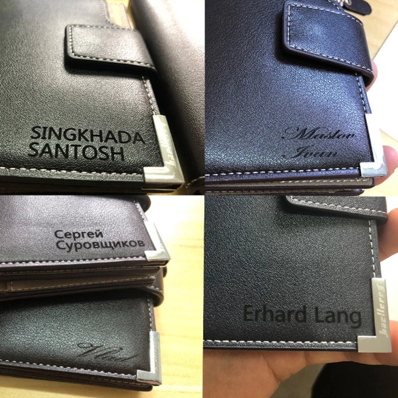 Mens Leather Wallets Laser Engraved Name Personalization Etsy