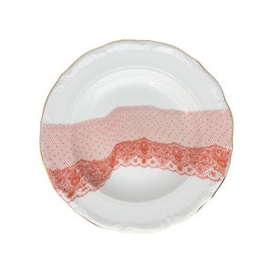 22 cm Deep Porcelain Plate with Gold Rim - Handmade Screen Print Design - Ideal for Soups, Salads, Pasta, or Decorative Use