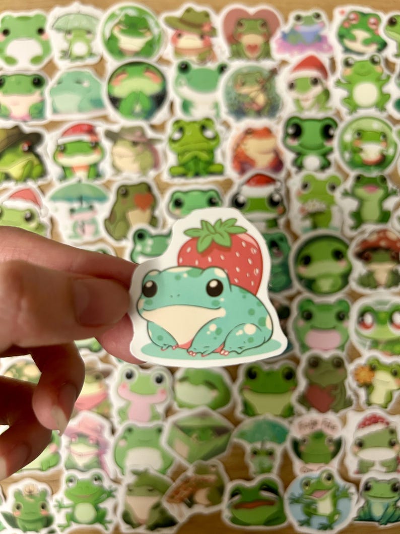 100 Pcs Cute Little Frog Stickers Pack - Cottagecore Kawaii Frog Vinyl ...