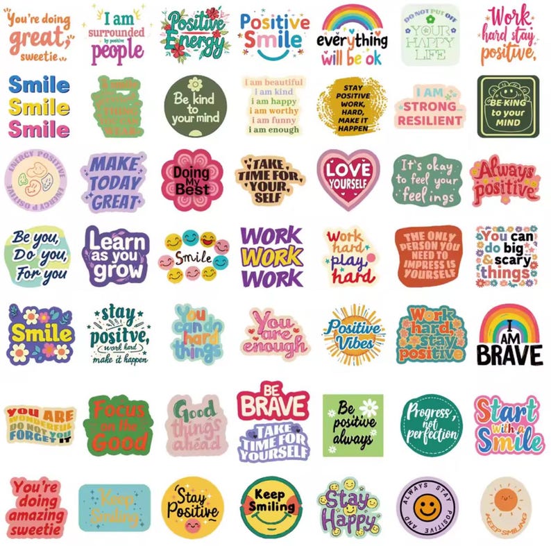 50 Pcs Positive Affirmation Stickers | Motivational, Mental Health ...