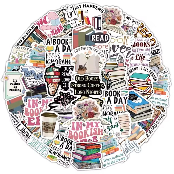 Book Love Stickers Pack - Bücherwurm Aufkleber für Leser, Journaling, Scrapbooking, Laptop, Planer | Geschenk für Leseratten