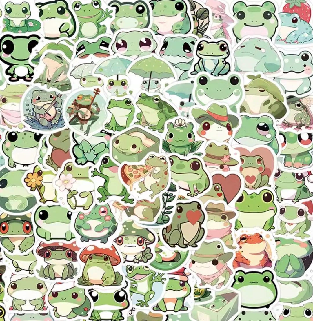 100 Pcs Cute Little Frog Stickers Pack - Cottagecore Kawaii Frog Vinyl ...