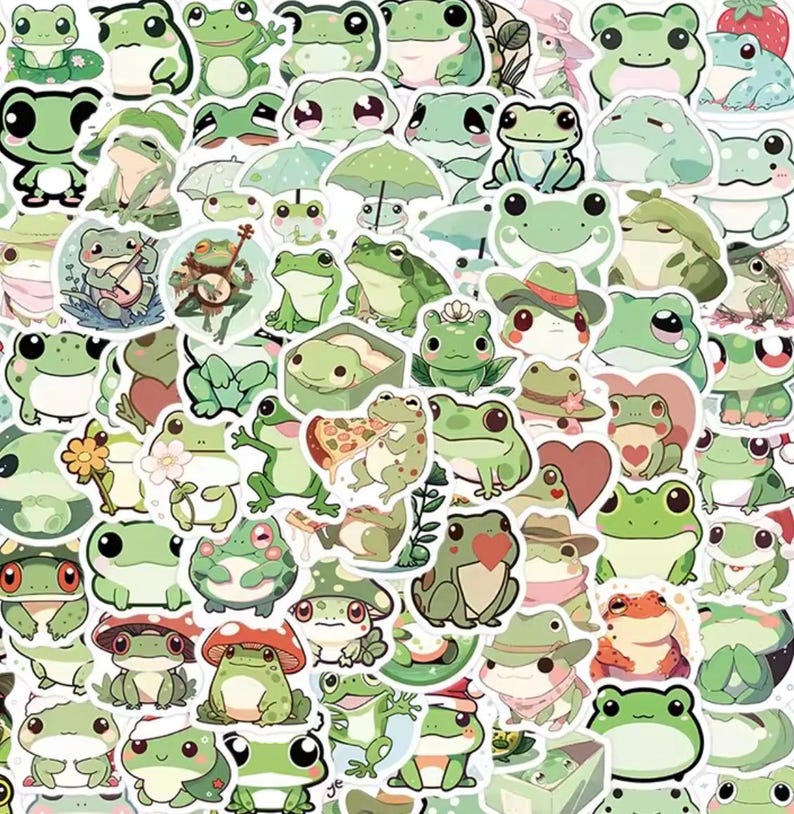 100 Pcs Cute Little Frog Stickers Pack - Cottagecore Kawaii Frog Vinyl ...