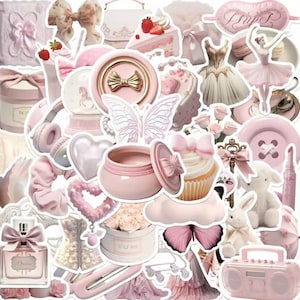 Princesscore Sticker Pack - Balletcore Aesthetic, Soft Pink Vintage Bows, Perfume, Cupcakes, and Feminine Luxury Stickers, Korean Style